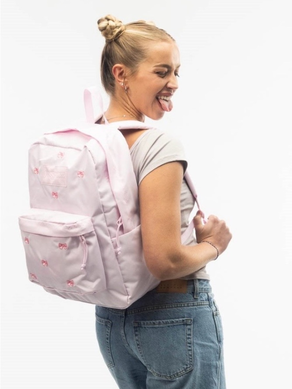 Jansport Light Pink Backpack with Bow Embroidery